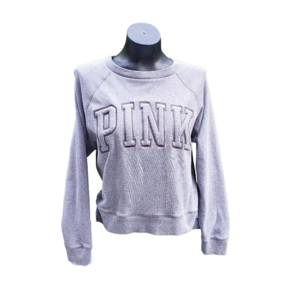 PINK Victoria's Secret Tops - VS PINK Puffy Letters Crewneck Sweatshirt Grey XS